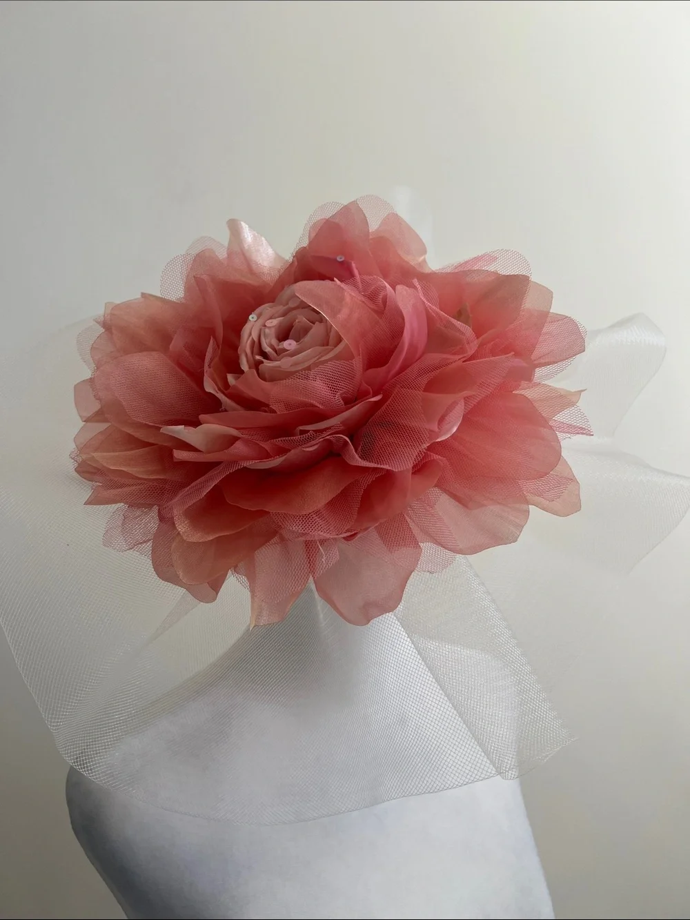 Whittall & Shon Coral fascinator Floral Tulle Headpiece posy